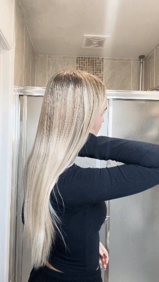 Blonde hair. Keratin product after.